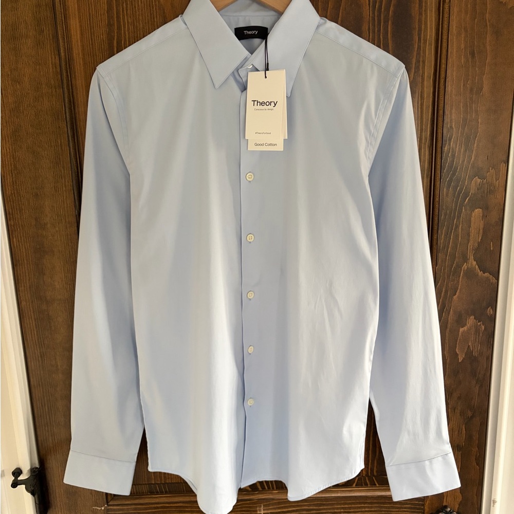 NWT Theory Men's Sylvain Light Blue Button Down Dress Shirt in Good Cotton